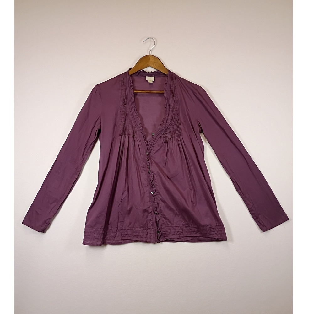 Boho Converse One Star Womens XS Plum Purple Smocked Ruffle Button Front Blouse